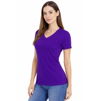 T-shirt Damski purpurowa dekolt w serek roz. S
